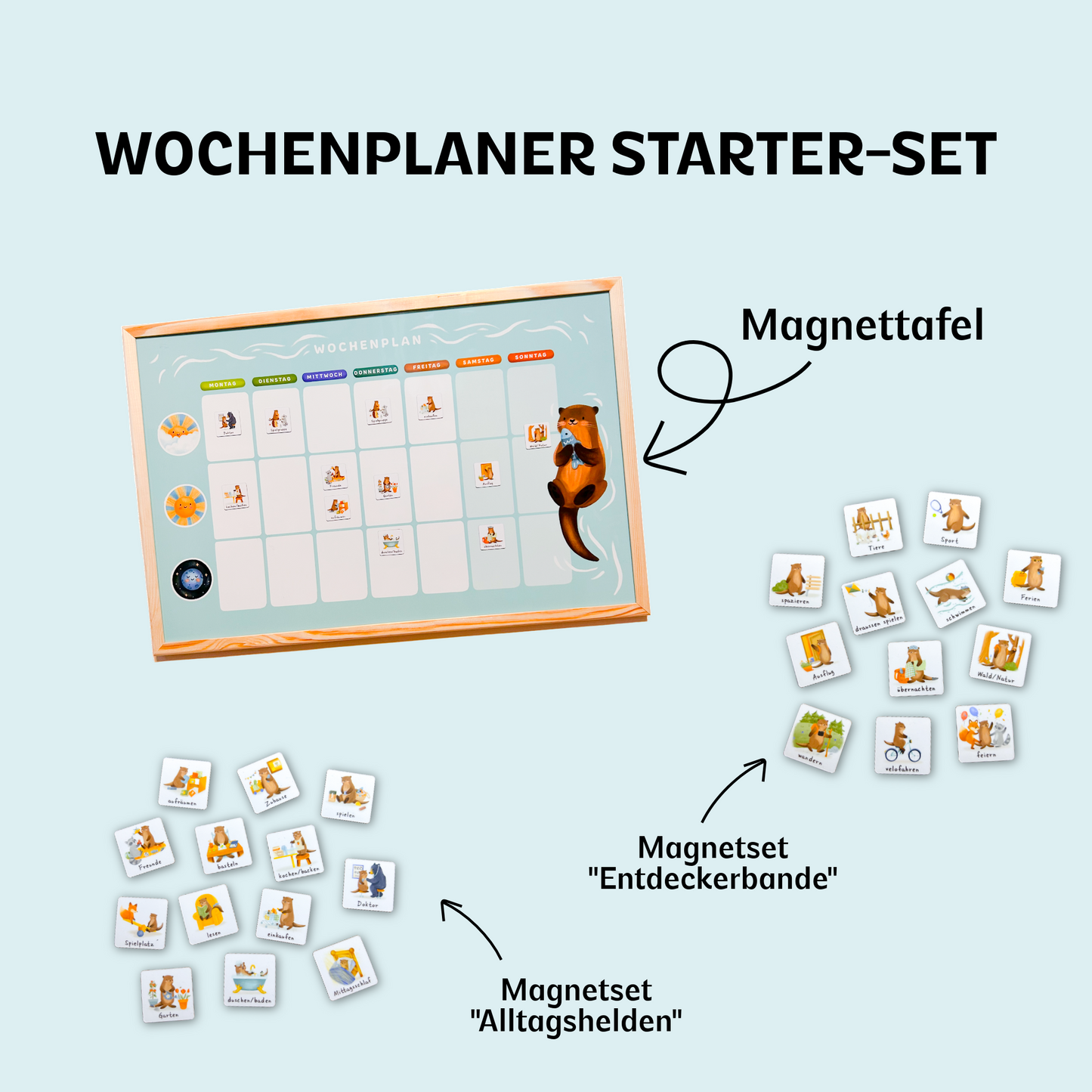 Wochenplaner Starter-Set – Magnettafel mit 25 Aktivitätsmagneten