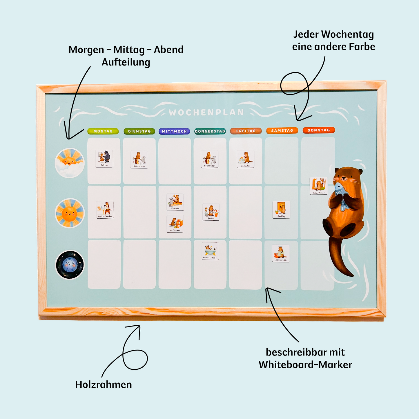 Wochenplaner Starter-Set – Magnettafel mit 25 Aktivitätsmagneten